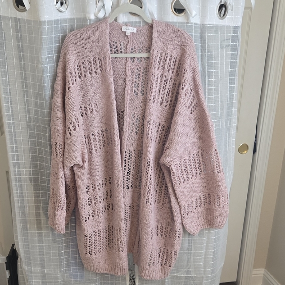 BUCKETLIST Sweaters - BUCKETLIST Mauve Open Knit Cardigan